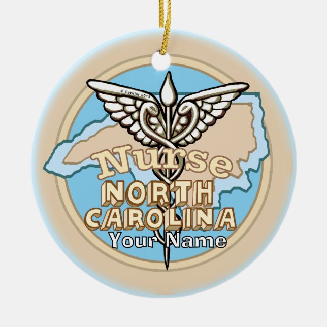Ornamento De Cerâmica North Carolina Nurse Caduceus  (Frente)