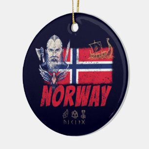 Ornamento De Cerâmica Noruega Viking Vintage Flag E Ship Souvenir