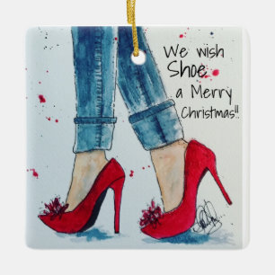 Ornamento De Cerâmica Nós desejamos que os calçados Feliz Natal Orname