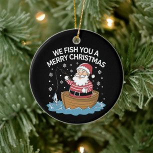 Ornamento De Cerâmica Nós Pescamos Um Natal Feliz Pescador Pescando