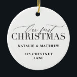 Ornamento De Cerâmica Nossa casa nova do primeiro Natal ou wed<br><div class="desc">Nossa casa nova do primeiro Natal ou wed recentemente o design do feriado. Com texto bonito do roteiro um presente pensativo para um casal especial em sua vida. Verificação do Tartan para trás. A cor pode ser mudada.</div>