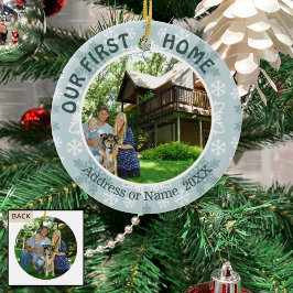 Ornamento De Cerâmica Nossa Primeira Casa, Flocos de Neve Brancos e Teai