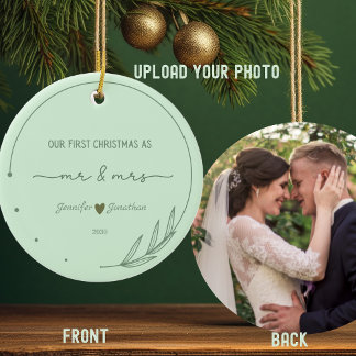 Ornamento De Cerâmica Nossa Primeira Data de Nome da Foto Recém-casada d