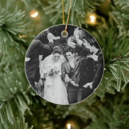 Ornamento De Cerâmica Nossa Primeira Foto De Casamento De Natal