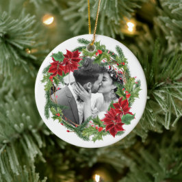 Ornamento De Cerâmica Nossa primeira foto de coroa de Natal de férias