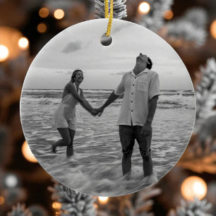 Ornamento De Cerâmica Nossa primeira foto de Natal em preto e branco