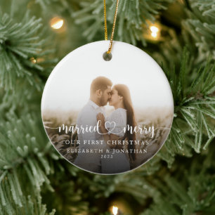 Ornamento De Cerâmica Nossa Primeira Foto de Natal Juntos
