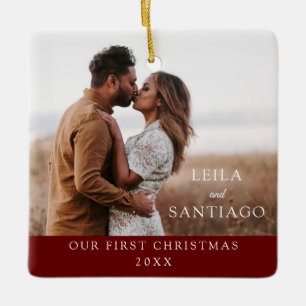 Ornamento De Cerâmica Nossa Primeira Foto de Natal para os Recém-casados