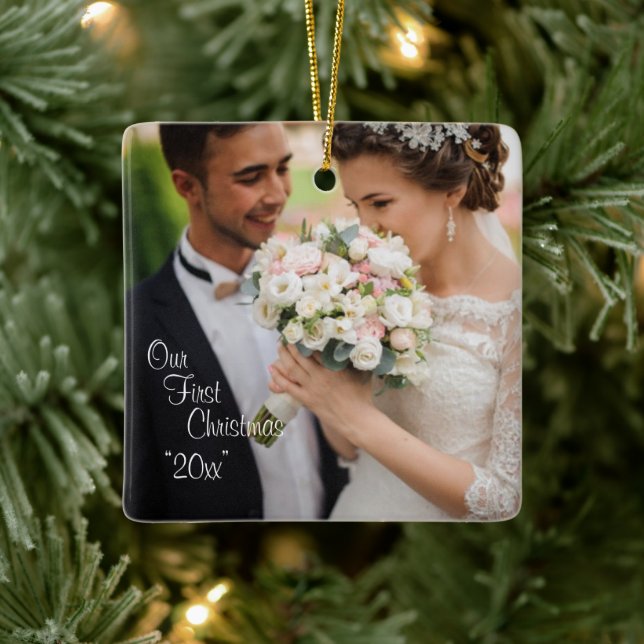 Ornamento De Cerâmica Nossa Primeira Foto de Natal Personalizar Feriado (Árvore)