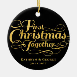 Ornamento De Cerâmica Nossa Primeira Foto de Script de Ouro Junto de Nat