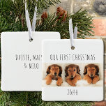Ornamento De Cerâmica Nossa Primeira Foto Panorâmica De Cães De Papoila<br><div class="desc">Crie seu próprio Enfeites de natal adorável para seu cachorro primeiro natal. O modelo de foto é configurado para você adicionar uma de suas fotos favoritas. Eu usei uma foto panorâmica / widescreen para uma amostra de ideia - se você não tem uma delas, use uma foto típica onde o...</div>