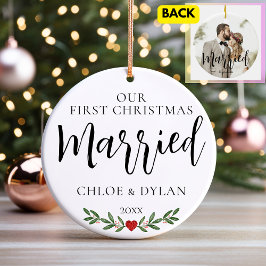 Ornamento De Cerâmica Nossa Primeira Foto Personalizada De Natal Casada