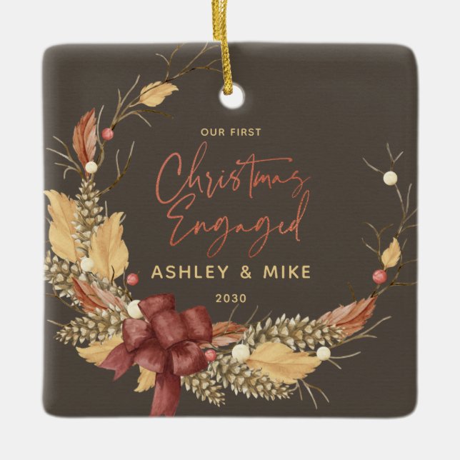 Ornamento De Cerâmica Nossa Primeira Foto Rústica De Cobre De Natal (Frente)