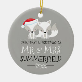 Ornamento De Cerâmica Nossa Primeira Fox Árctica de Natal Personalizada