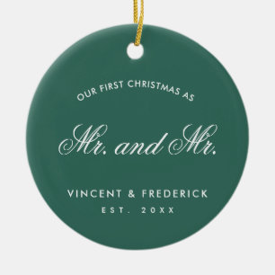 Ornamento De Cerâmica Nossa Primeira Gay Verde de Natal Foto Recém-Feita