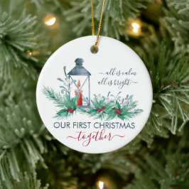 Ornamento De Cerâmica Nossa Primeira Holly de Natal e Lanterna Candlelit