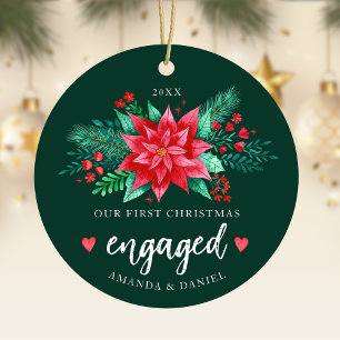 Ornamento De Cerâmica Nossa Primeira Poinsettia De Aquarela De Natal