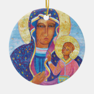 Ornamento De Cerâmica Nossa Senhora de Czestochowa Polônia Negra