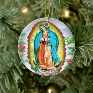 Ornamento De Cerâmica Nossa Senhora de Guadalupe Floral por Litany Lane