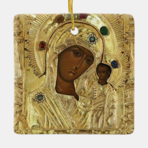 Ornamento De Cerâmica Nossa Senhora de Kazan Theotokos e ícone do Menino