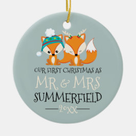 Ornamento De Cerâmica Nossas raposas vermelhas bonitos do primeiro Natal