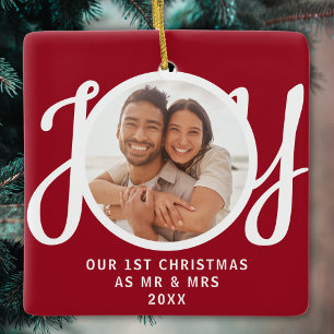 Ornamento De Cerâmica Nosso 1º Natal como Foto de Sr. e Sra. Lembrança V