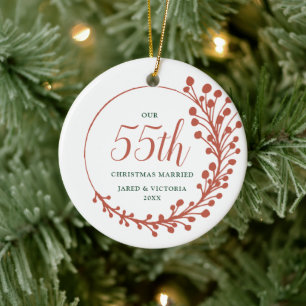 Ornamento De Cerâmica Nosso 55º Natal Casou Casais Personalizados