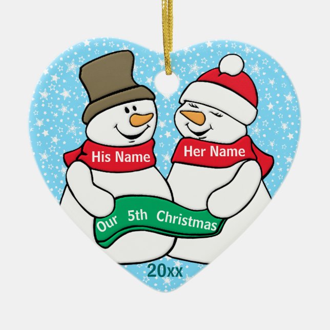 Ornamento De Cerâmica Nosso 5o Natal (Frente)
