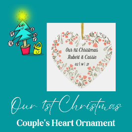 Ornamento De Cerâmica Nosso casamento personalizado de natal de 1rua