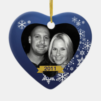 Ornamento De Cerâmica Nosso costume azul do floco de neve dos primeiros