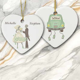 Ornamento De Cerâmica Nosso Dia de Casamento Personalizado