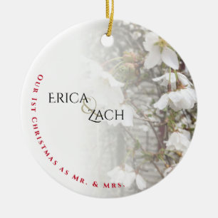 Ornamento De Cerâmica Nosso Natal de 1rua como Sr. e Sra. White Floral