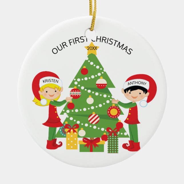 Ornamento De Cerâmica Nosso Natal personalizado primeiro Natal (Frente)