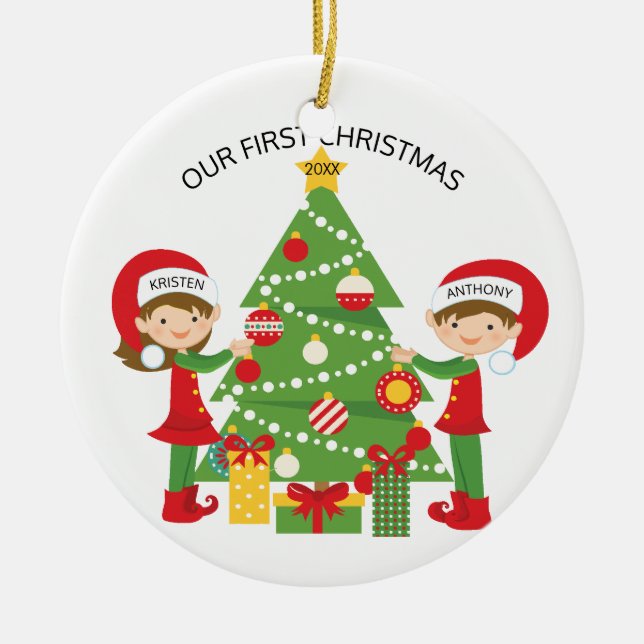 Ornamento De Cerâmica Nosso Natal personalizado primeiro Natal (Frente)