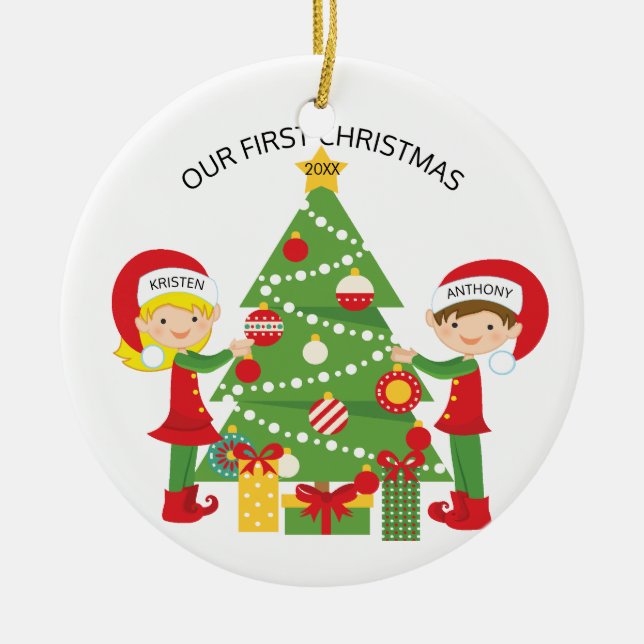 Ornamento De Cerâmica Nosso Natal personalizado primeiro Natal (Frente)