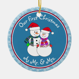 Ornamento De Cerâmica Nosso ø Natal casou o casal da neve do