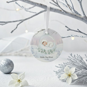 Ornamento De Cerâmica Nosso Pequeno Snowbaby está a caminho Inverno Lemb
