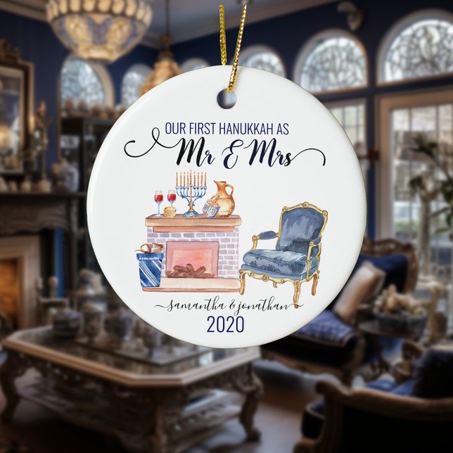 Ornamento De Cerâmica Nosso Primeiro Chanucá Casou Com A Sra. Home Cerâm (Criador carregado)