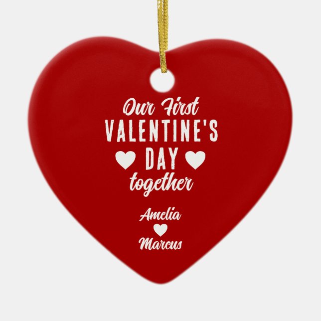 Ornamento De Cerâmica Nosso primeiro Dia de os namorados Juntos Casal Ve (Frente)