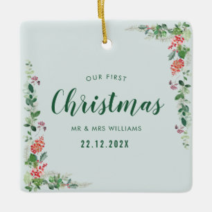 Ornamento De Cerâmica nosso primeiro floral de inverno de natal