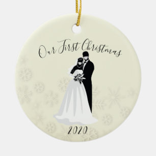 Ornamento De Cerâmica Nosso Primeiro Natal 2020 Face Mask Bride Groom