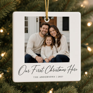 Ornamento De Cerâmica Nosso Primeiro Natal Aqui Foto Personalizada da Fa