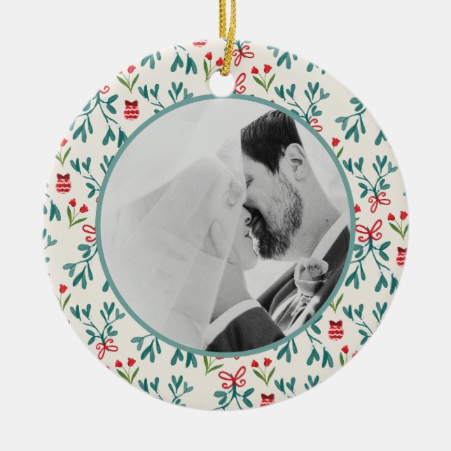 Ornamento De Cerâmica Nosso Primeiro Natal Casado Mistura (Frente)