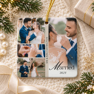 Ornamento De Cerâmica Nosso Primeiro Natal Casados Colagem de Fotos Eleg