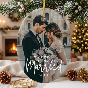 Ornamento De Cerâmica Nosso Primeiro Natal Casados Foto Personalizada Ov