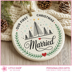 Ornamento De Cerâmica Nosso Primeiro Natal Casados Foto Personalizável