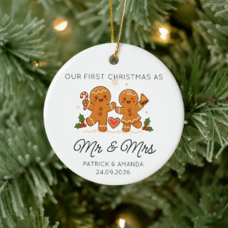 Ornamento De Cerâmica Nosso Primeiro Natal Casados Sr. e Sra. Nome