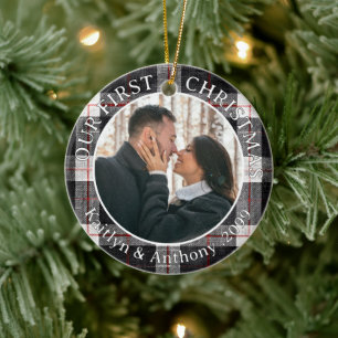 Ornamento De Cerâmica Nosso Primeiro Natal Casal 2 Fotos Xadrez