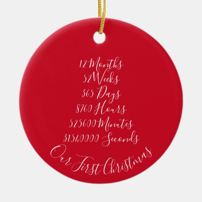Ornamento De Cerâmica Nosso Primeiro Natal Casou Aniversário 1 ano (Frente)