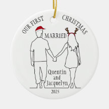 Nosso Primeiro Natal Casou com Santa Hat e Antlers